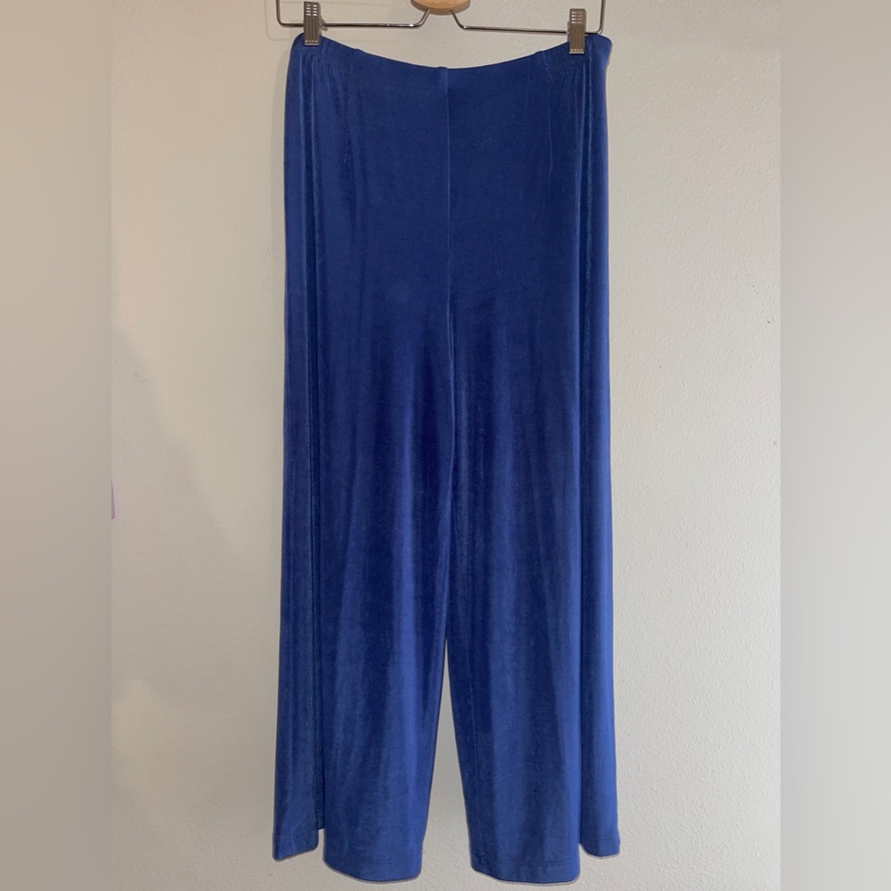 Chicos Travelers Pants 2 Slinky Blue Pull On Stretch Knit Straight Leg Large